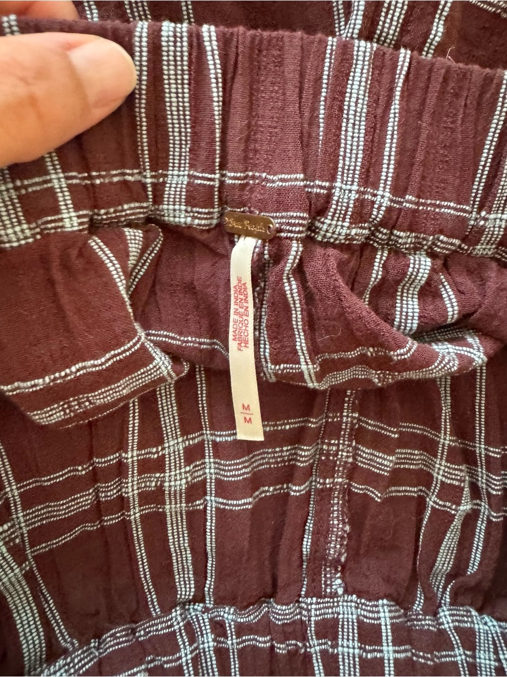 Free People Plaid Pull-On Shorts – Burgundy | Size M - Picture 3 of 3